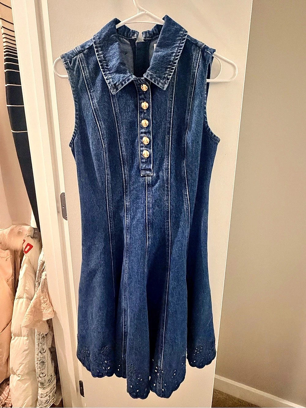self-portrait Denim Broderie Mini Dress Blue UK8